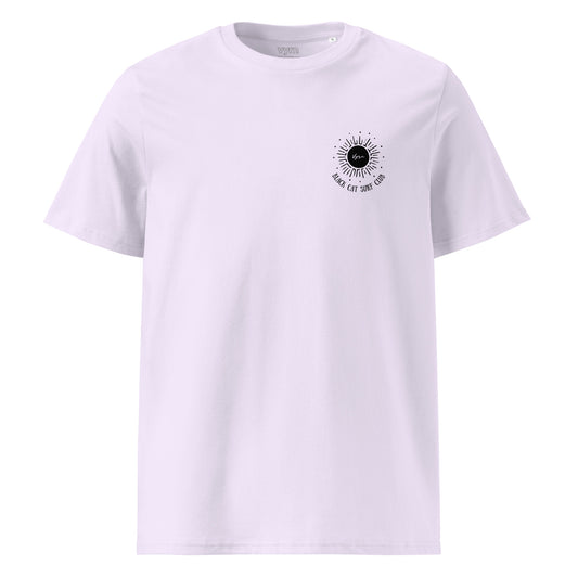 Lavender t-shirt with a cocktail graphic on a white background