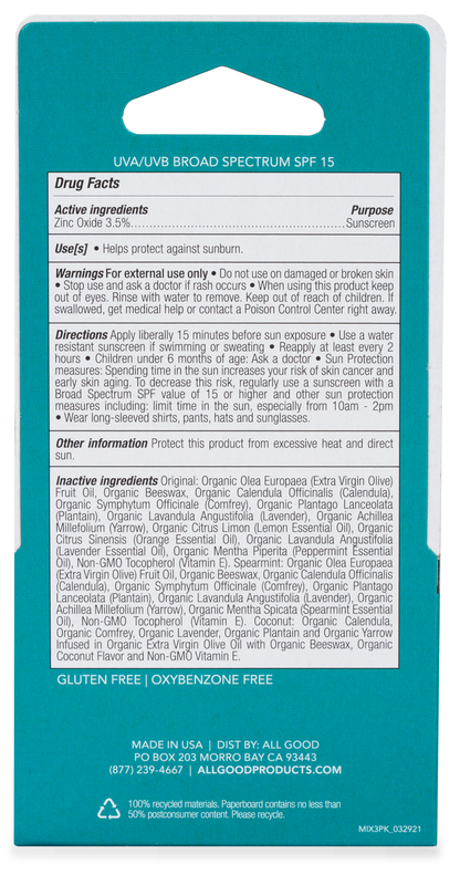 All Good SPF 15 organic lip balm 3-pack