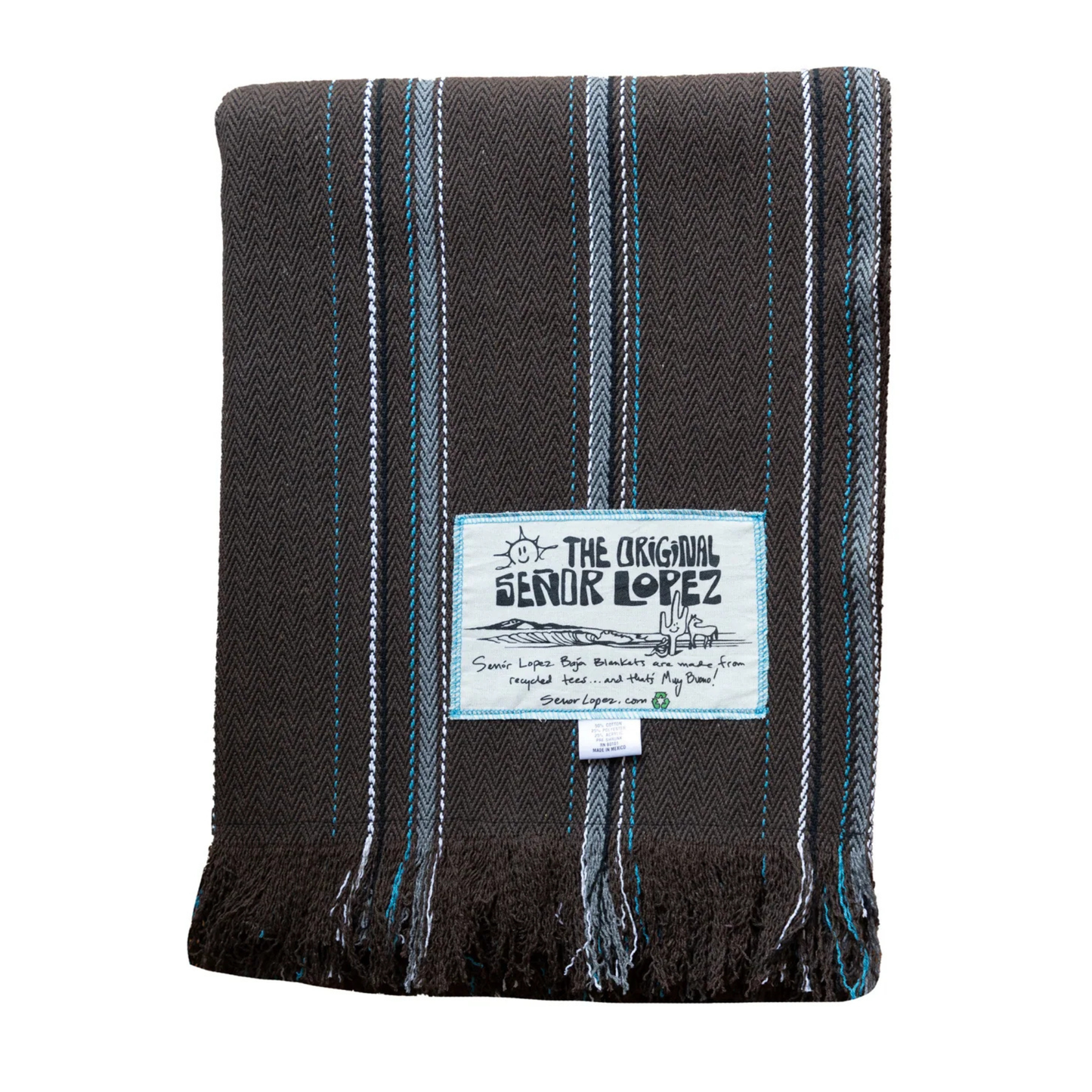 sarape-brown - Señor Lopez recycled Mexican Baja blanket in sarape-brown
