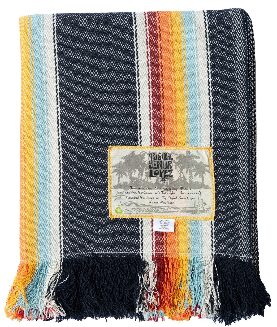 agua-azul - Señor Lopez recycled Mexican Baja blanket in agua-azul