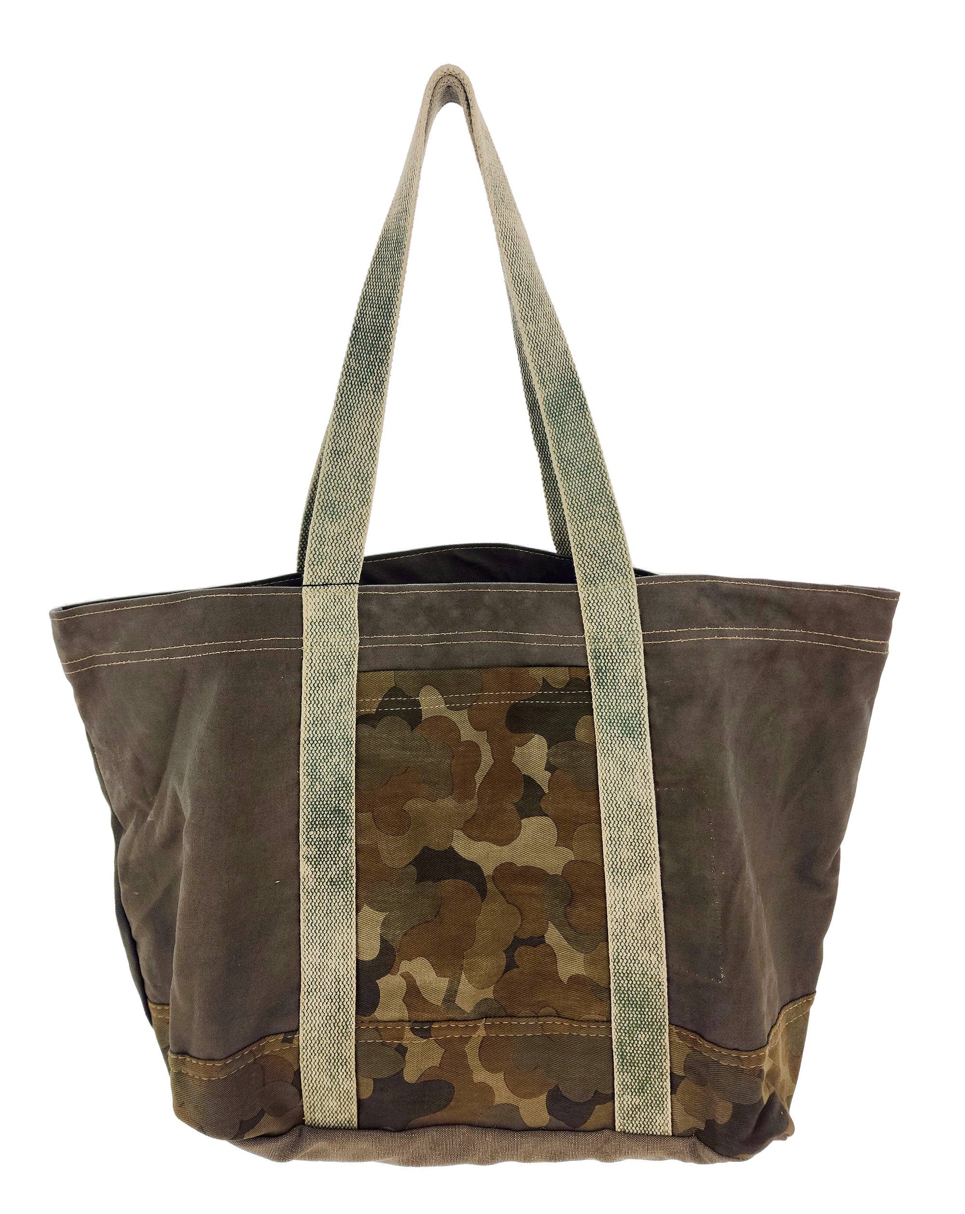 Vintage Addiction large recycled tent tote bag with camouflage