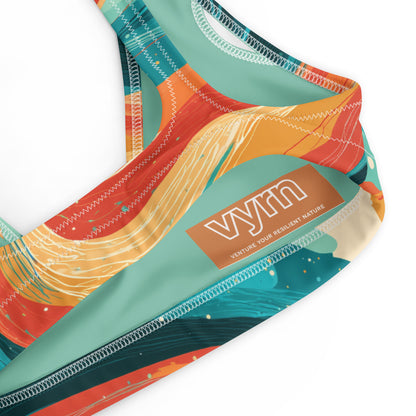 EMBER TIDE Close-up detail showing the secure anti-slip lining and the VYRN logo on Ember Tide Bikini Top