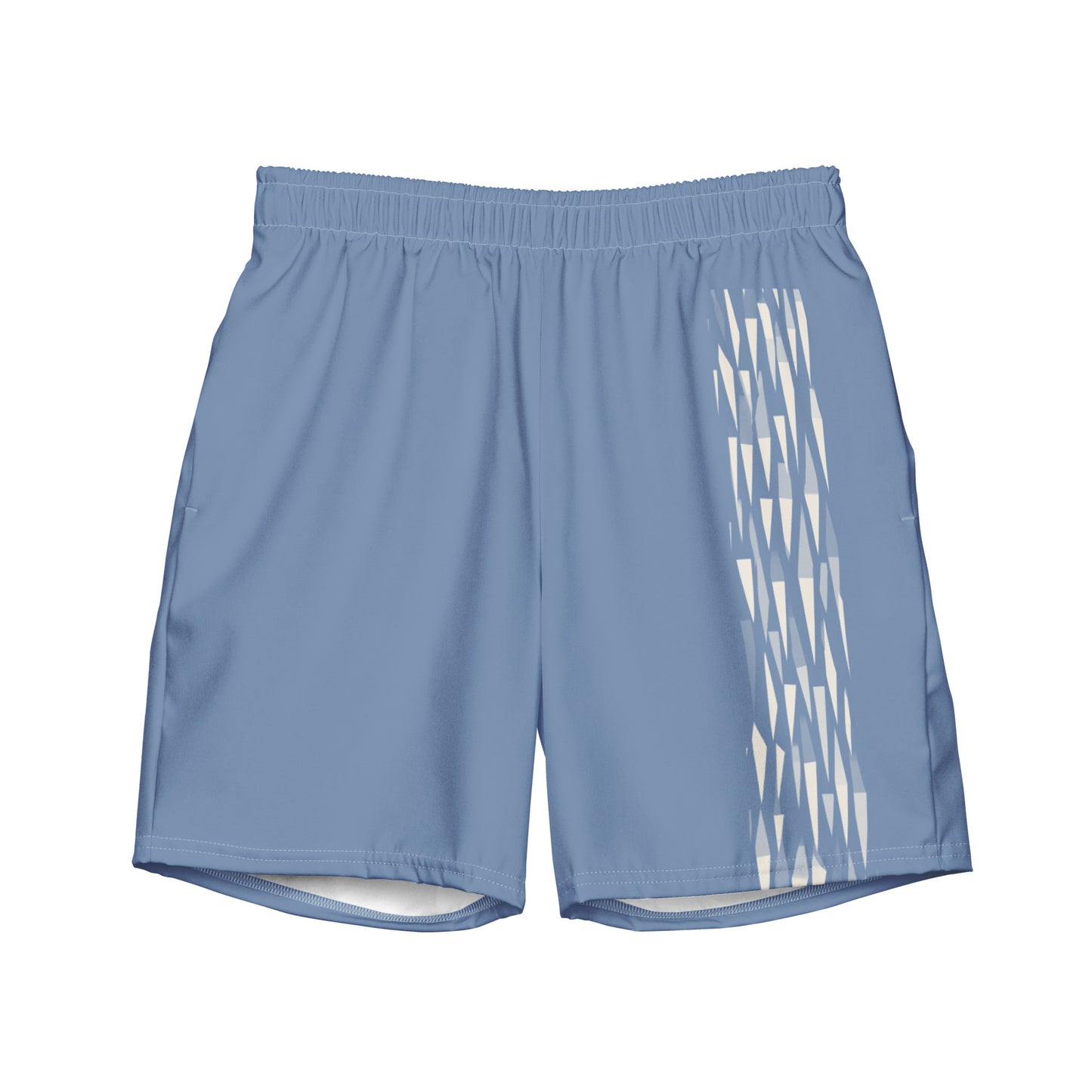 Glacial Flat lay front view of Side-Shore Swim Trunks, high-performance recycled 4-way stretch swim trunks by VYRN