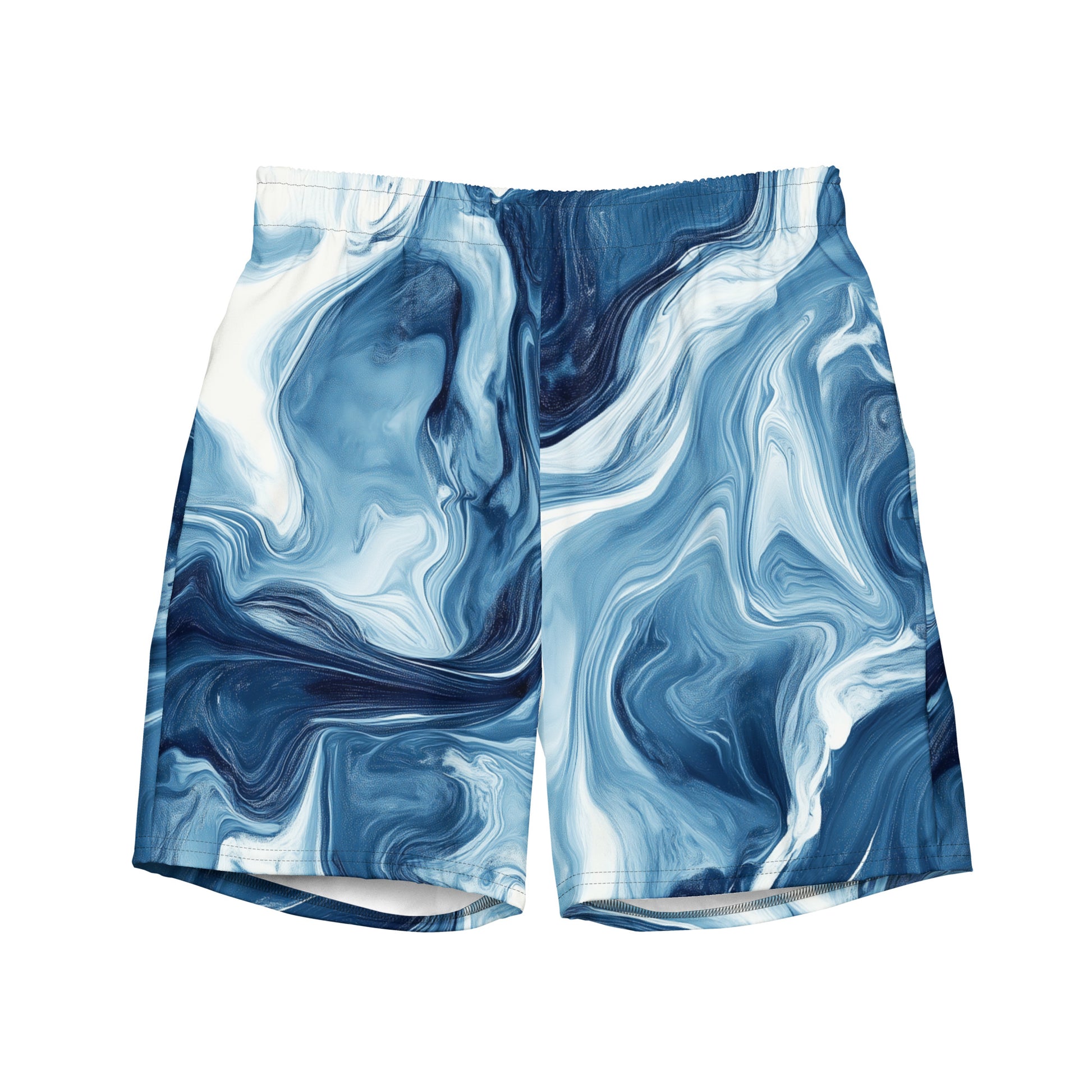 Tidal Pool Flat lay front view of Seafloor Contour Swim Trunks, high-performance recycled 4-way stretch swim trunks by VYRN