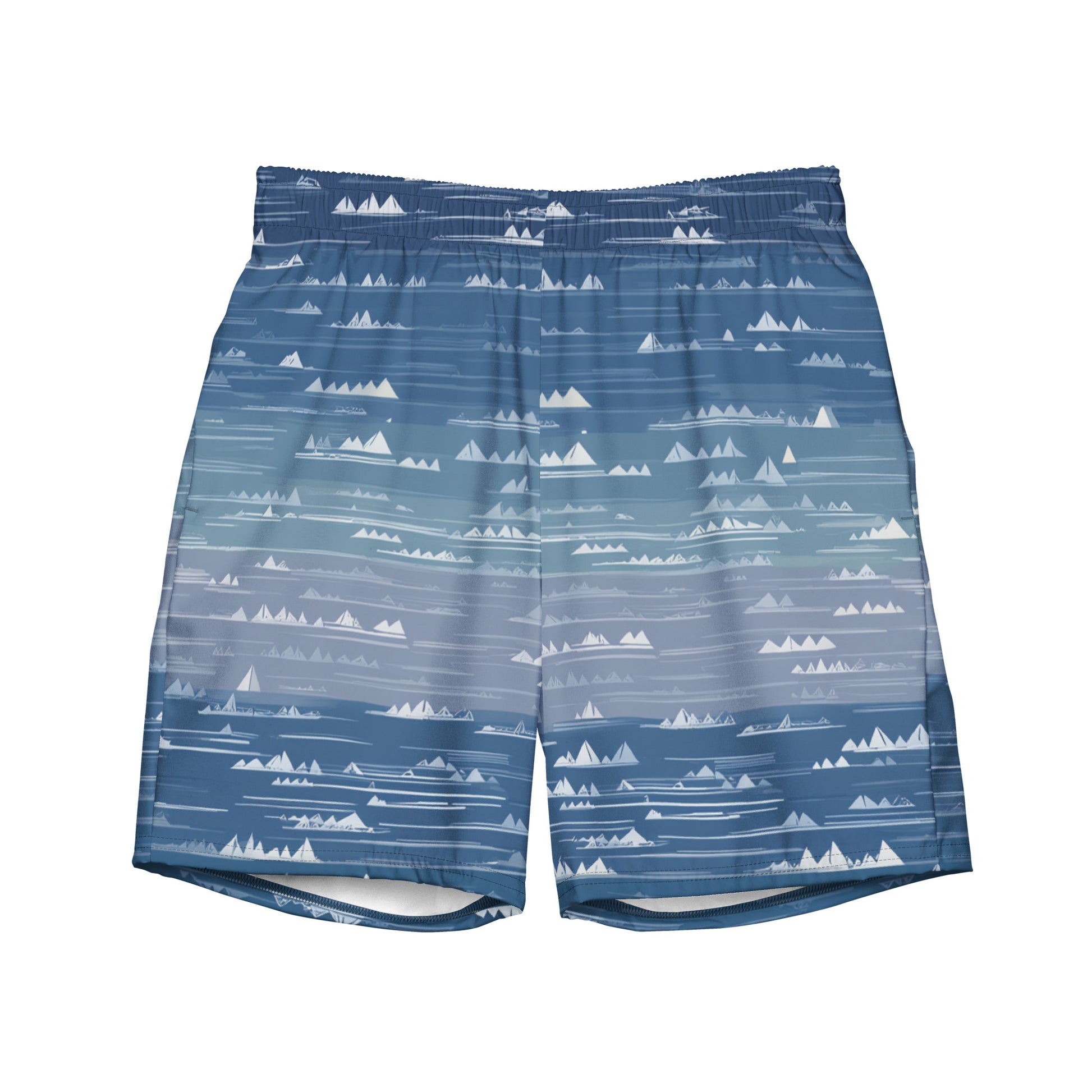 Farshore Passage Flat lay front view of Farshore Passage Swim Trunks, high-performance recycled 4-way stretch swim trunks by VYRN