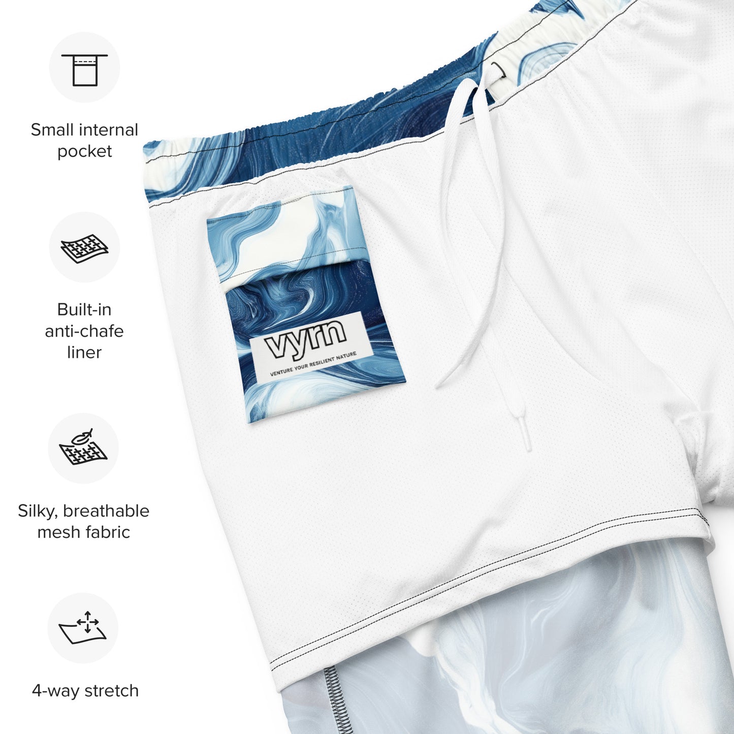 Tidal Pool Close-up detail of the graphic and fabric texture on Seafloor Contour Swim Trunks by VYRN