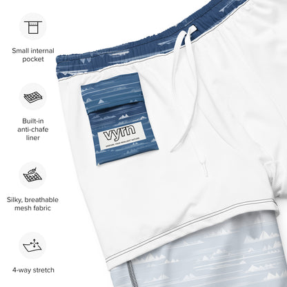 Farshore Passage Close-up detail of the graphic and fabric texture on Farshore Passage Swim Trunks by VYRN