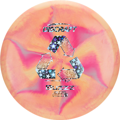 assorted Discraft Buzzz disc golf disc with colorful design on a white background