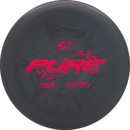 Black disc with red 'PURE' branding on a white background
