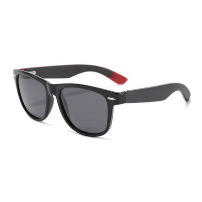 ollie Black sunglasses with red accents on a white background