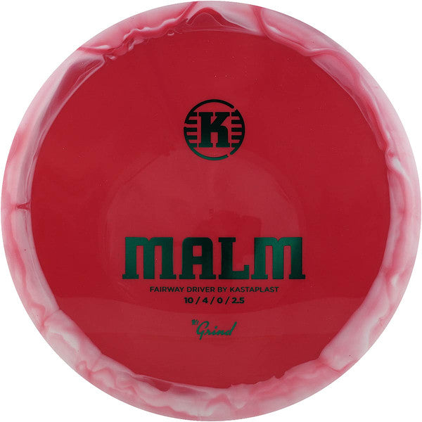 Red and pink disc golf disc with 'K' logo and text on a white background
