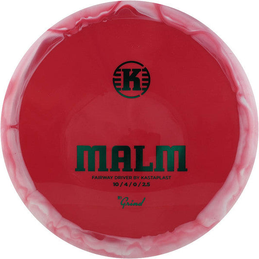 Red and pink disc golf disc with 'K' logo and text on a white background