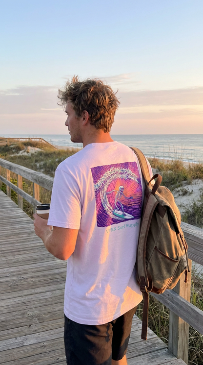 Lavender VYRN surf supply t-shirt with neon wave skeleton surfing 
