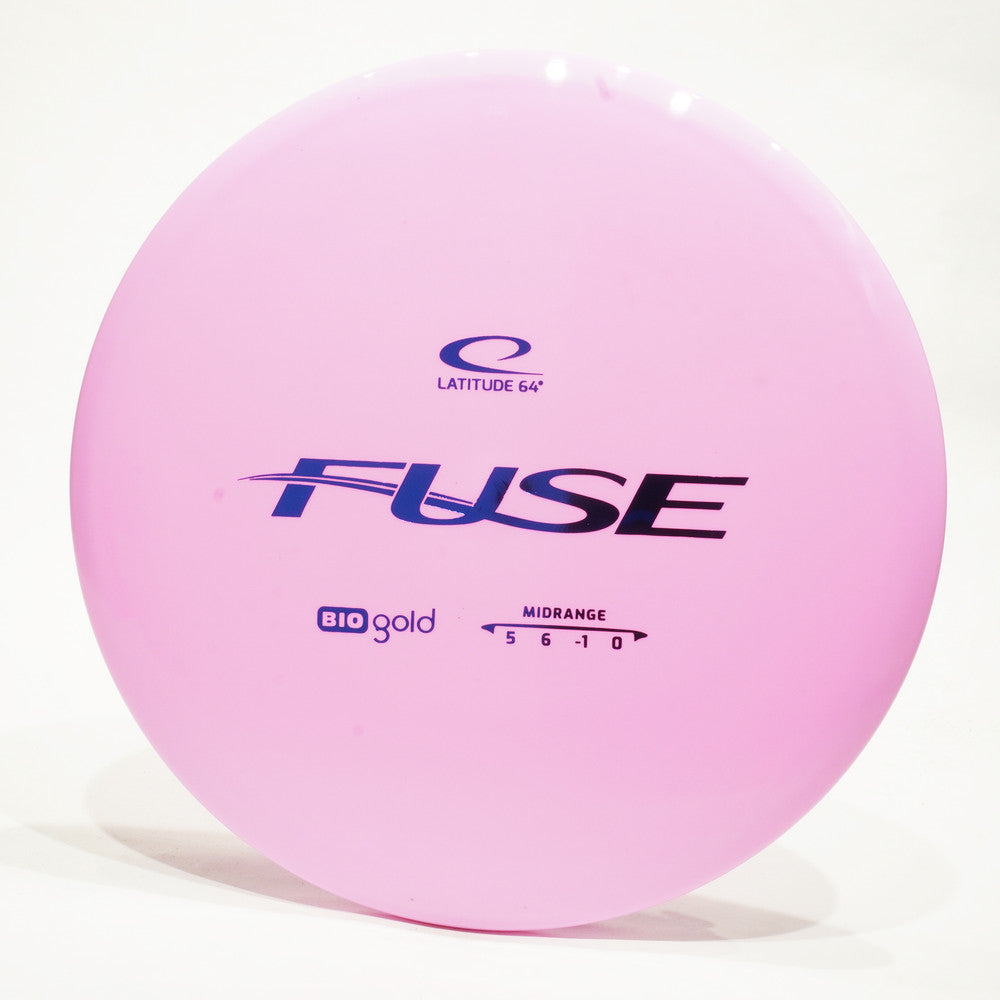 Pink disc golf midrange with 'Latitude 64' branding on a white background
