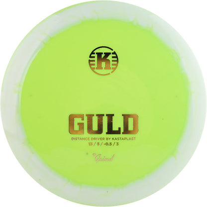 Green Disc golf disc with 'K' logo and text on a white background