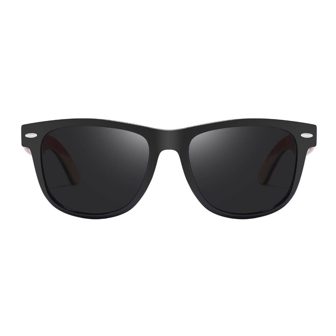 bluntslide red sunglasses with dark lenses on a white background