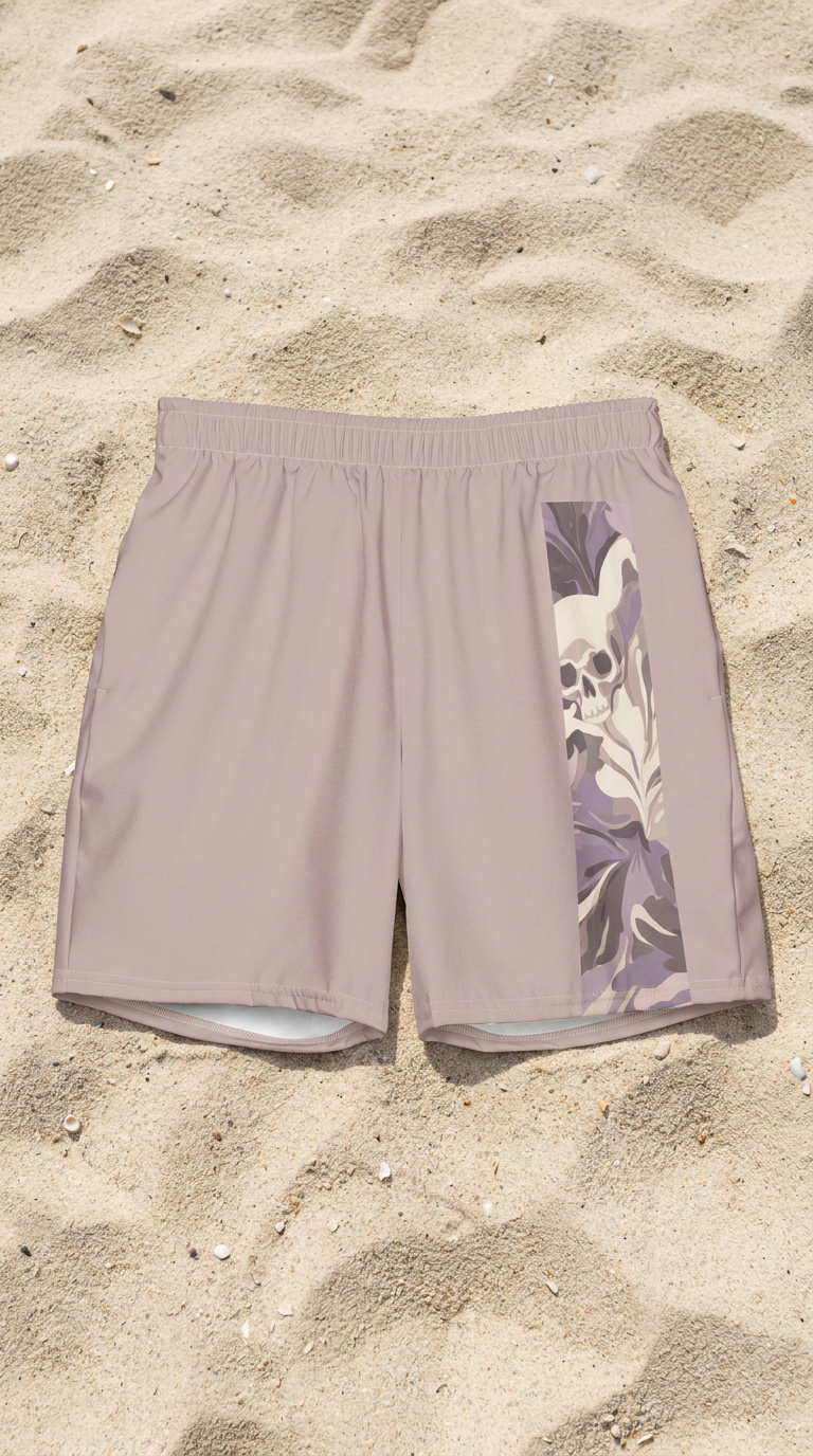 Relic Gray shorts with a graphic design on a sandy surface