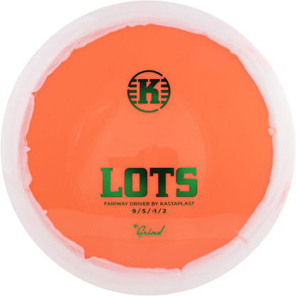 Orange disc golf fairway driver with 'K' logo and text on a white background