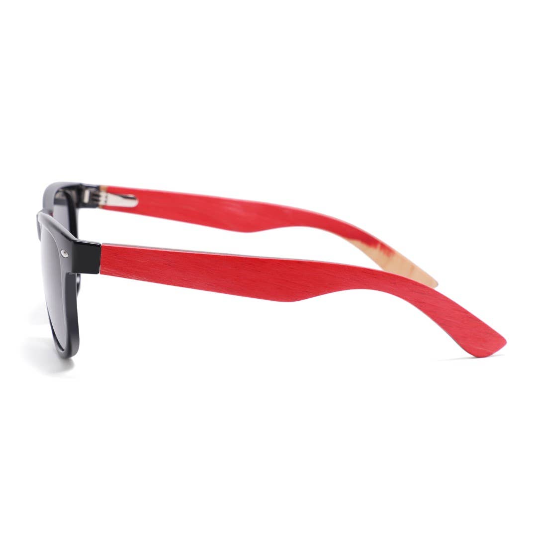 bluntslide red sunglasses with red arms on a white background