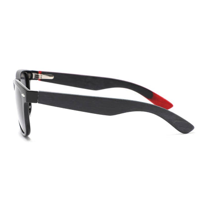 ollie Black sunglasses with red accents on a white background