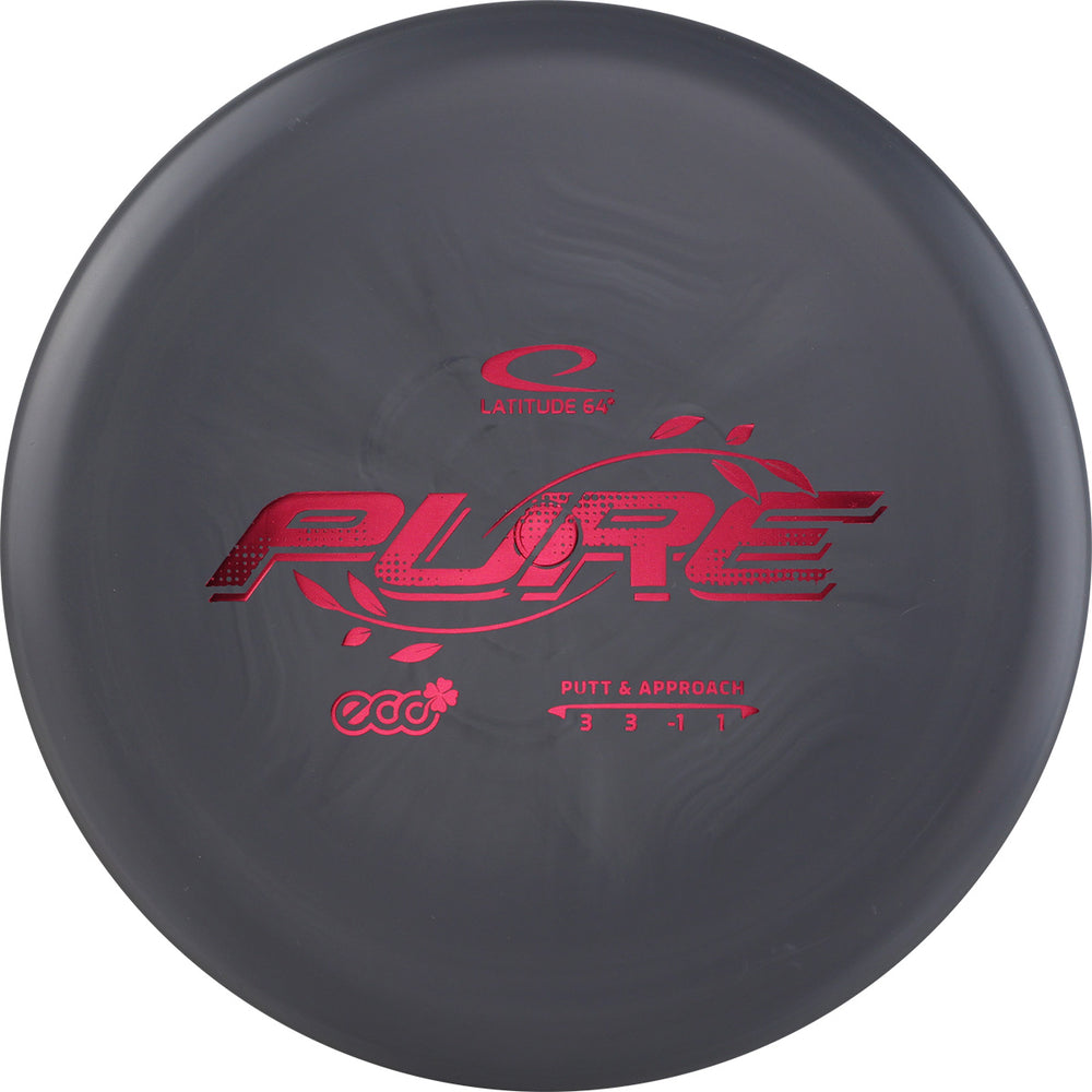Black disc golf putter with red 'Pure' branding on a white background