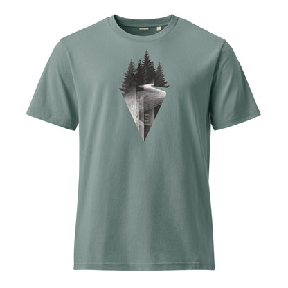 Dyed Green Bay t-shirt with a nature graphic on a white background