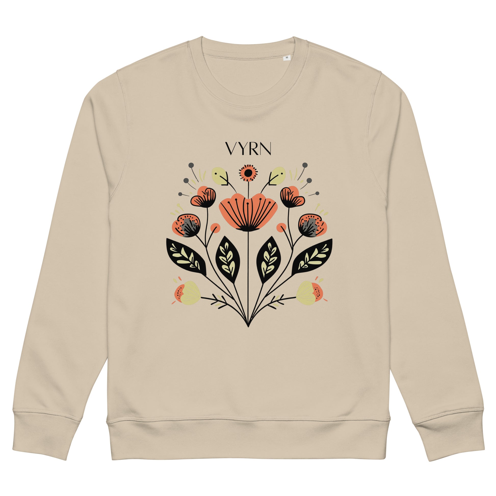 Desert Dust - The Desert Flora Sweatshirt. Front view showing botanical line-art graphic on 100% organic cotton fleece.