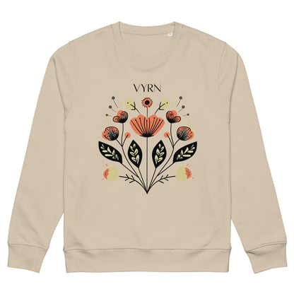 Desert Dust - The Desert Flora Sweatshirt. Front view showing botanical line-art graphic on 100% organic cotton fleece.
