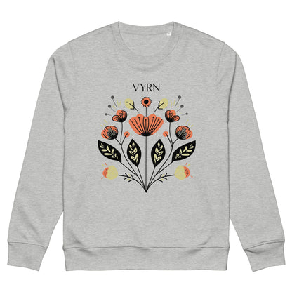 Heather Grey - The Desert Flora Sweatshirt. Sustainable organic cotton fleece featuring detailed botanical illustration.