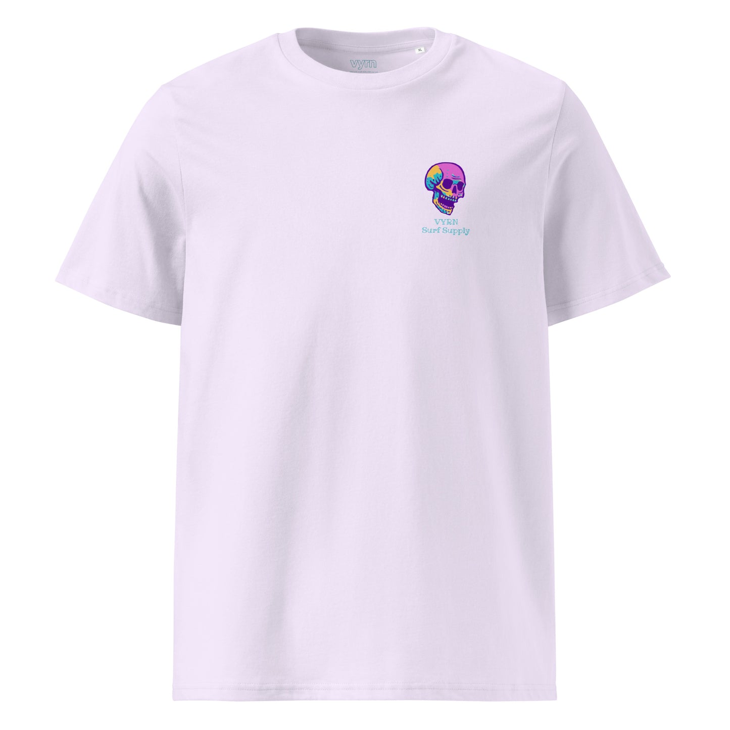 Lavender VYRN surf supply t-shirt with neon wave skeleton surfing 
