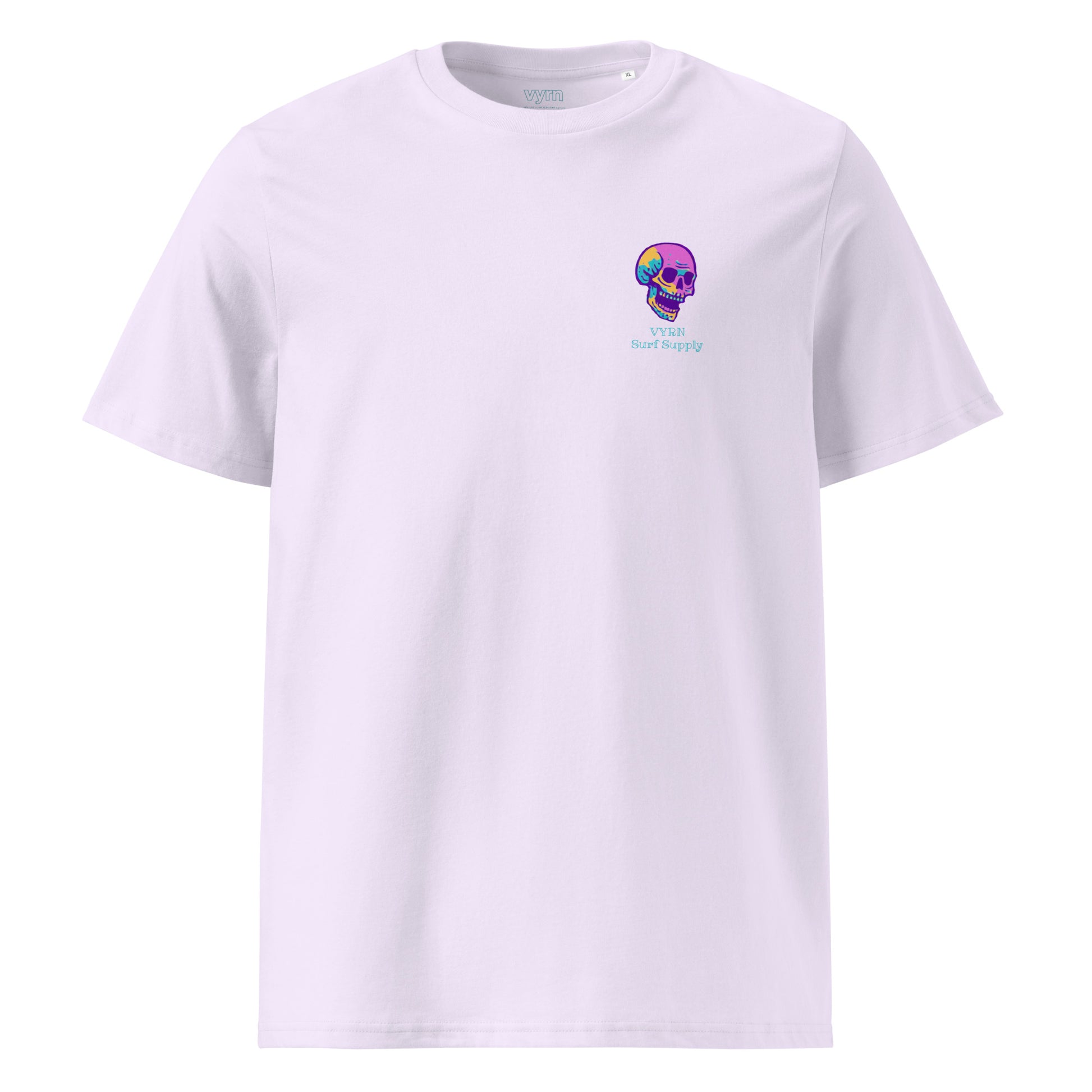 Lavender VYRN surf supply t-shirt with neon wave skeleton surfing 