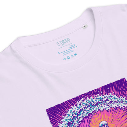 Lavender surf shredder t-shirt riding a neon wave 