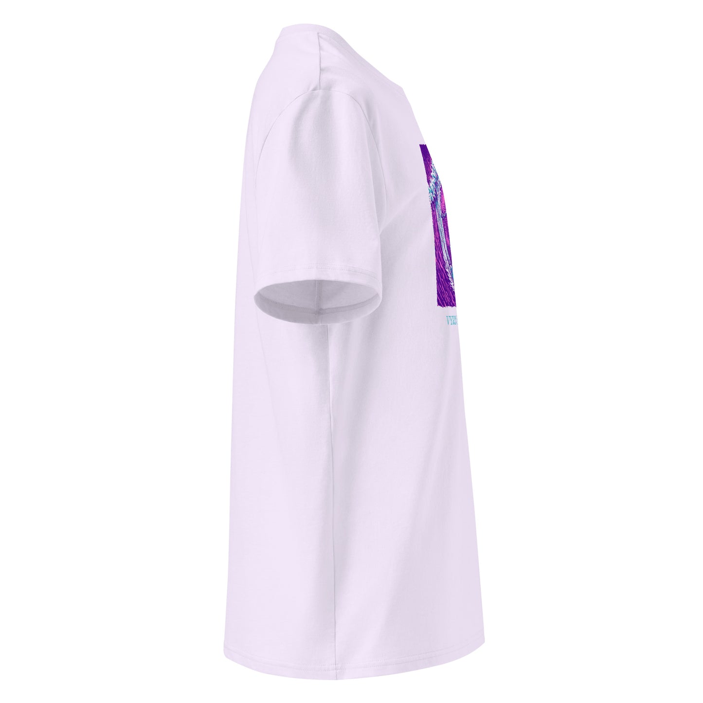 Lavender surf shredder t-shirt riding a neon wave 