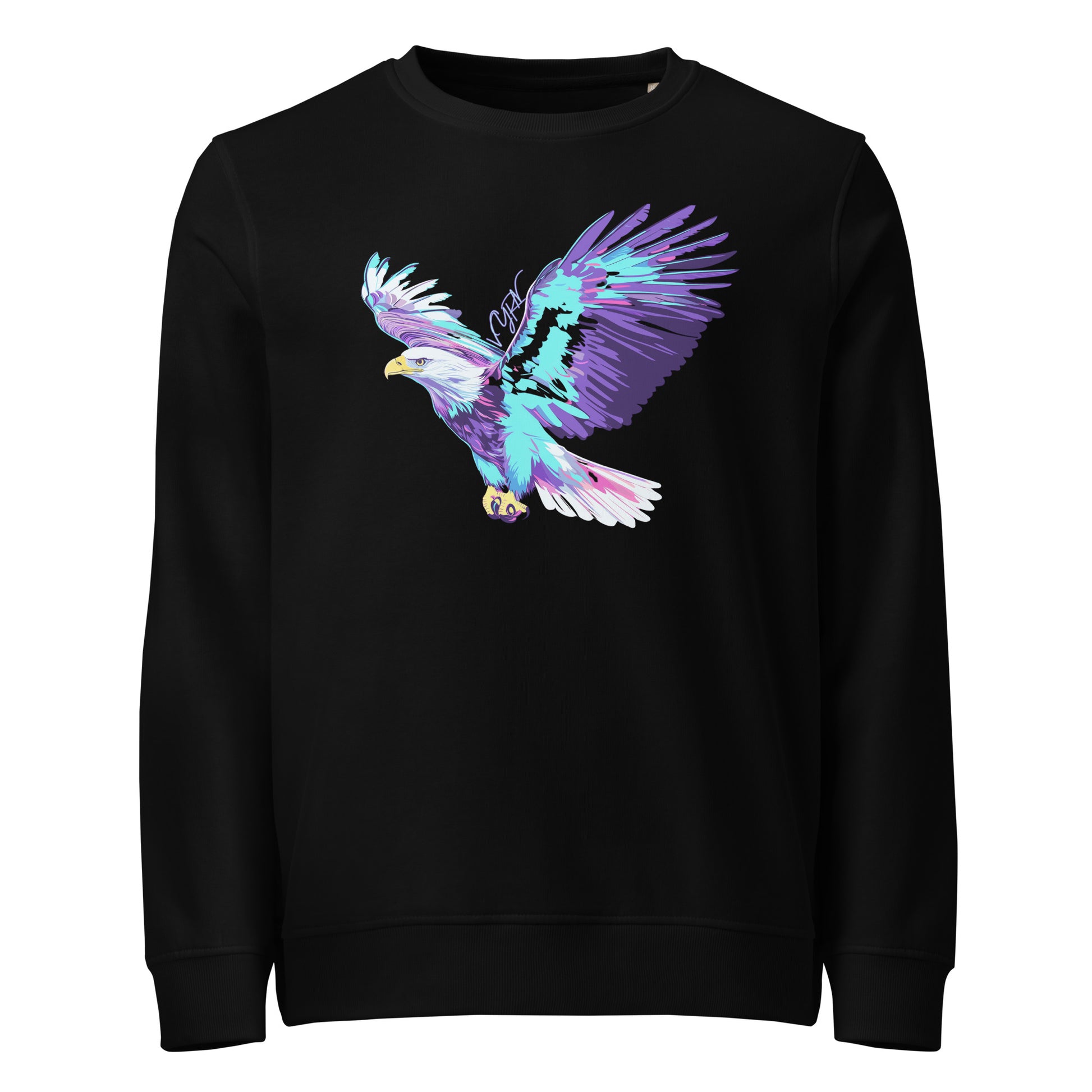Black Flat lay of The Aether Eagle Sweatshirt, a premium heavyweight organic cotton sweatshirt by VYRN