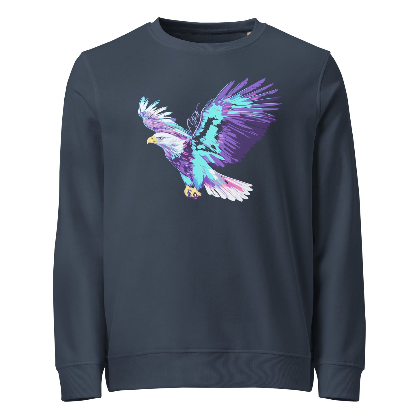 French Navy Flat lay of The Aether Eagle Sweatshirt, a premium heavyweight organic cotton sweatshirt by VYRN