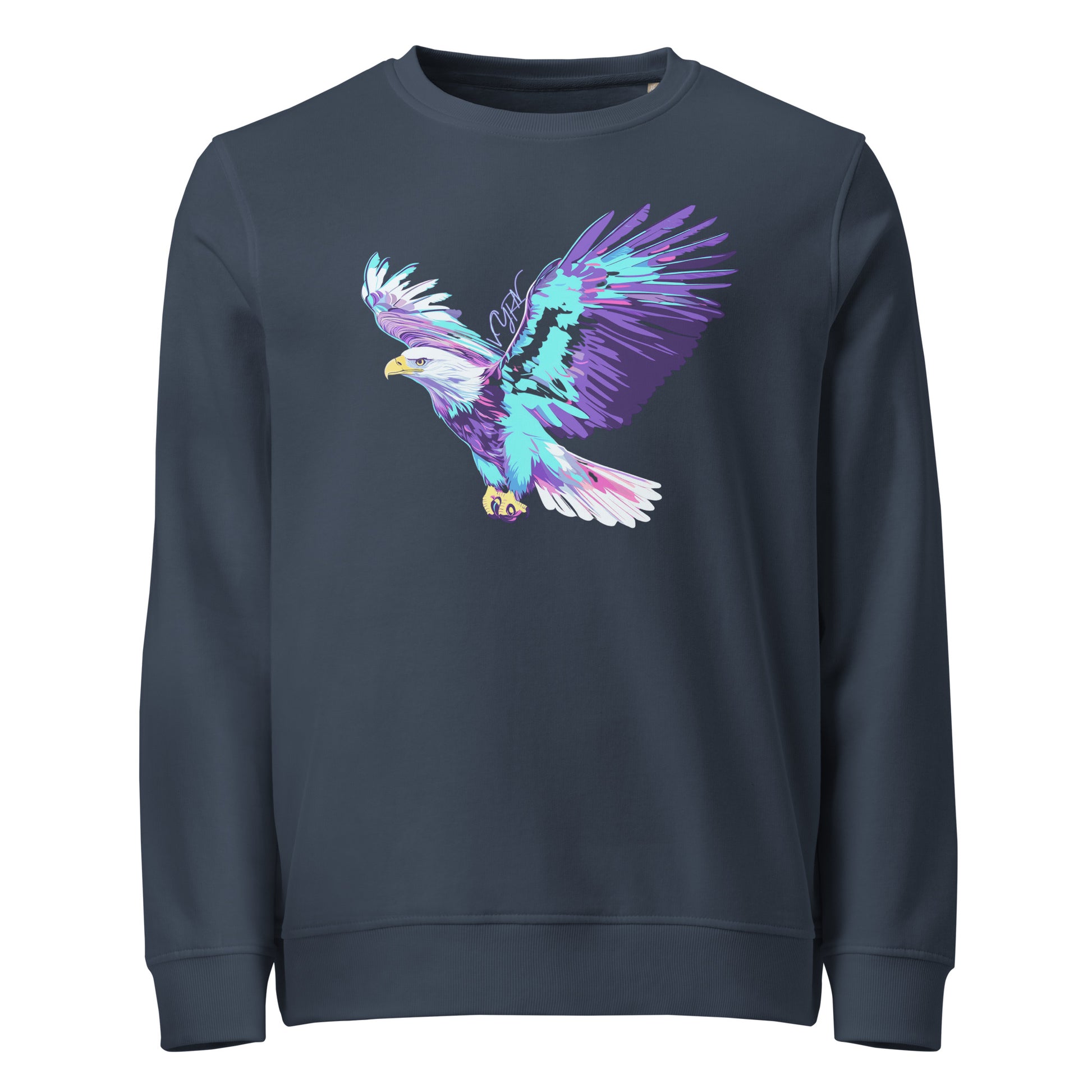 French Navy Flat lay of The Aether Eagle Sweatshirt, a premium heavyweight organic cotton sweatshirt by VYRN