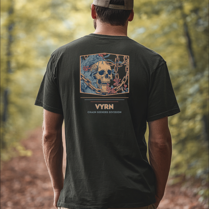 khaki Model wearing The Iron Roots Tee, a premium 100% organic cotton sustainable tee by VYRN