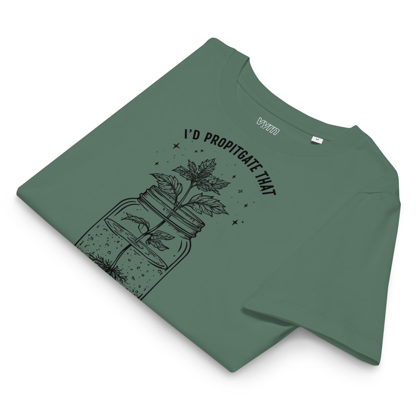 Green bay t-shirt with plant design and text on a white background