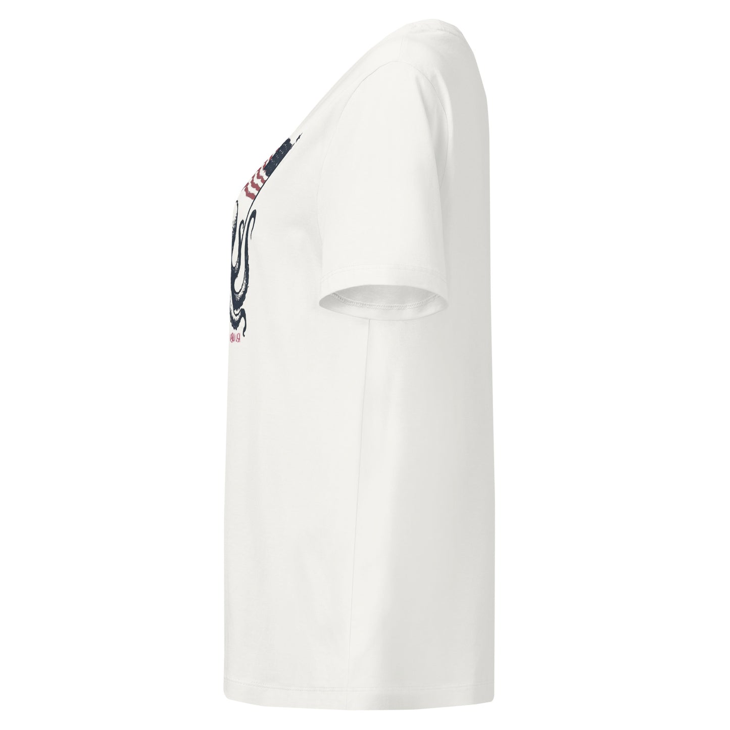 off White tee with a circular hole on a white background
