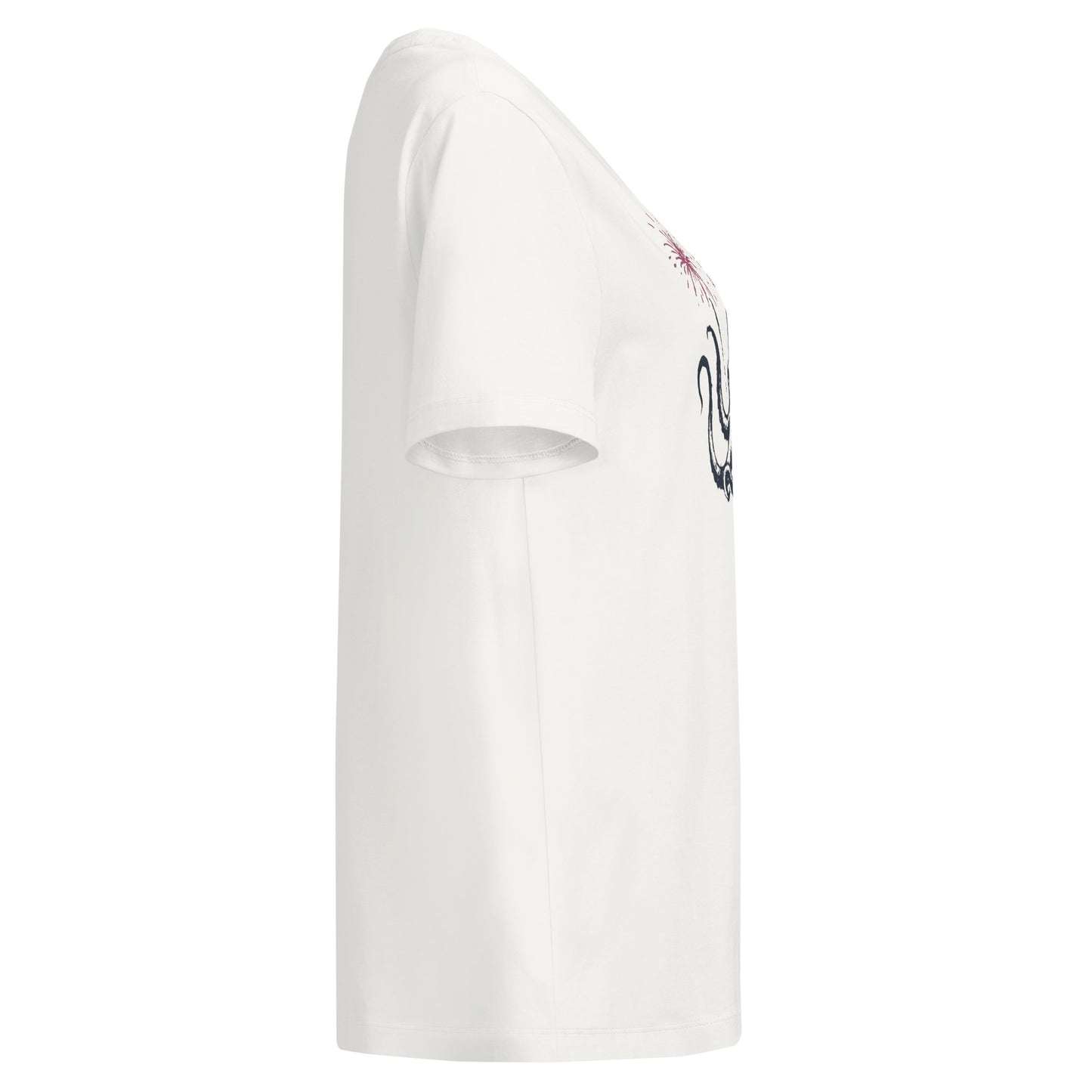 off White tee with a small circular opening on a white background