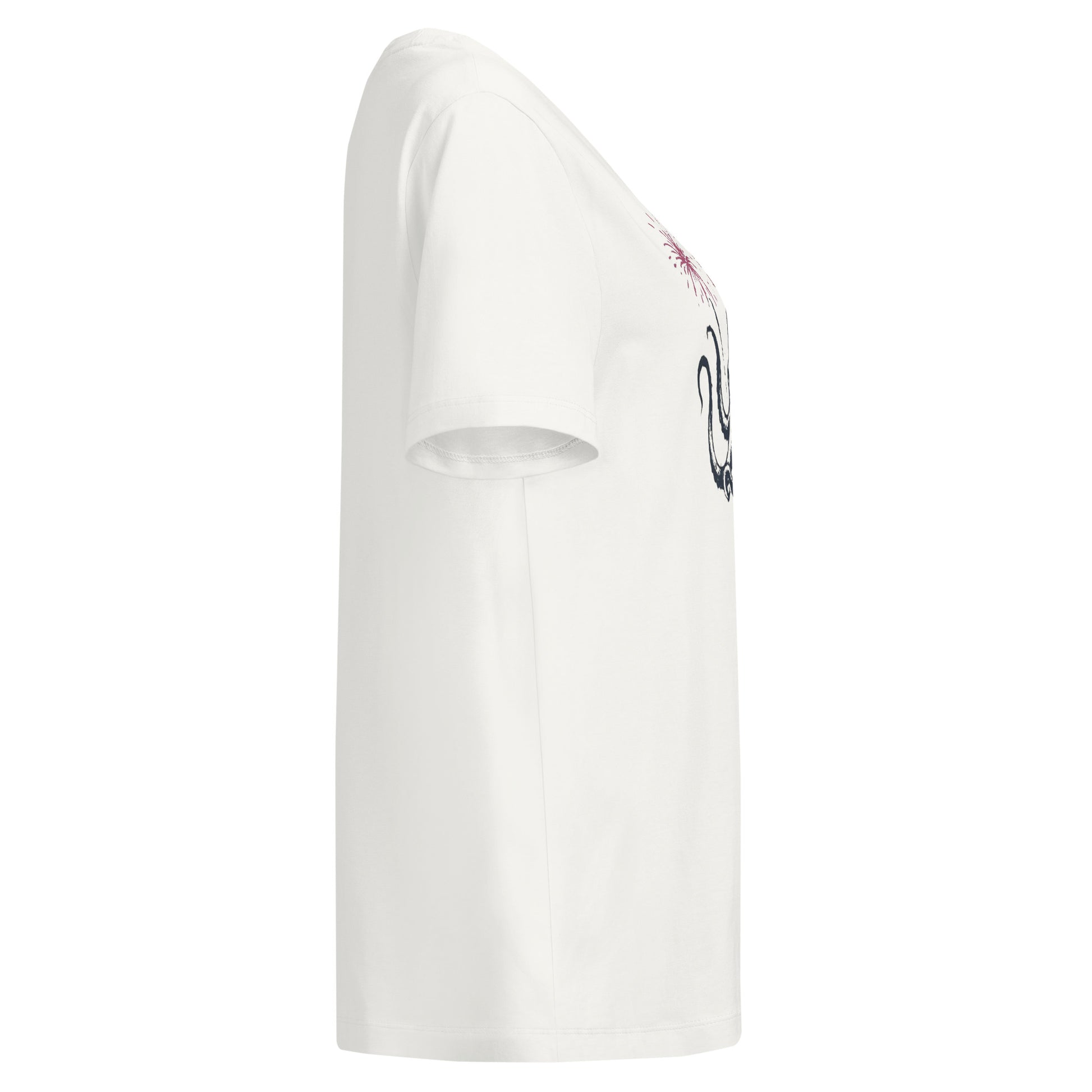 off White tee with a small circular opening on a white background