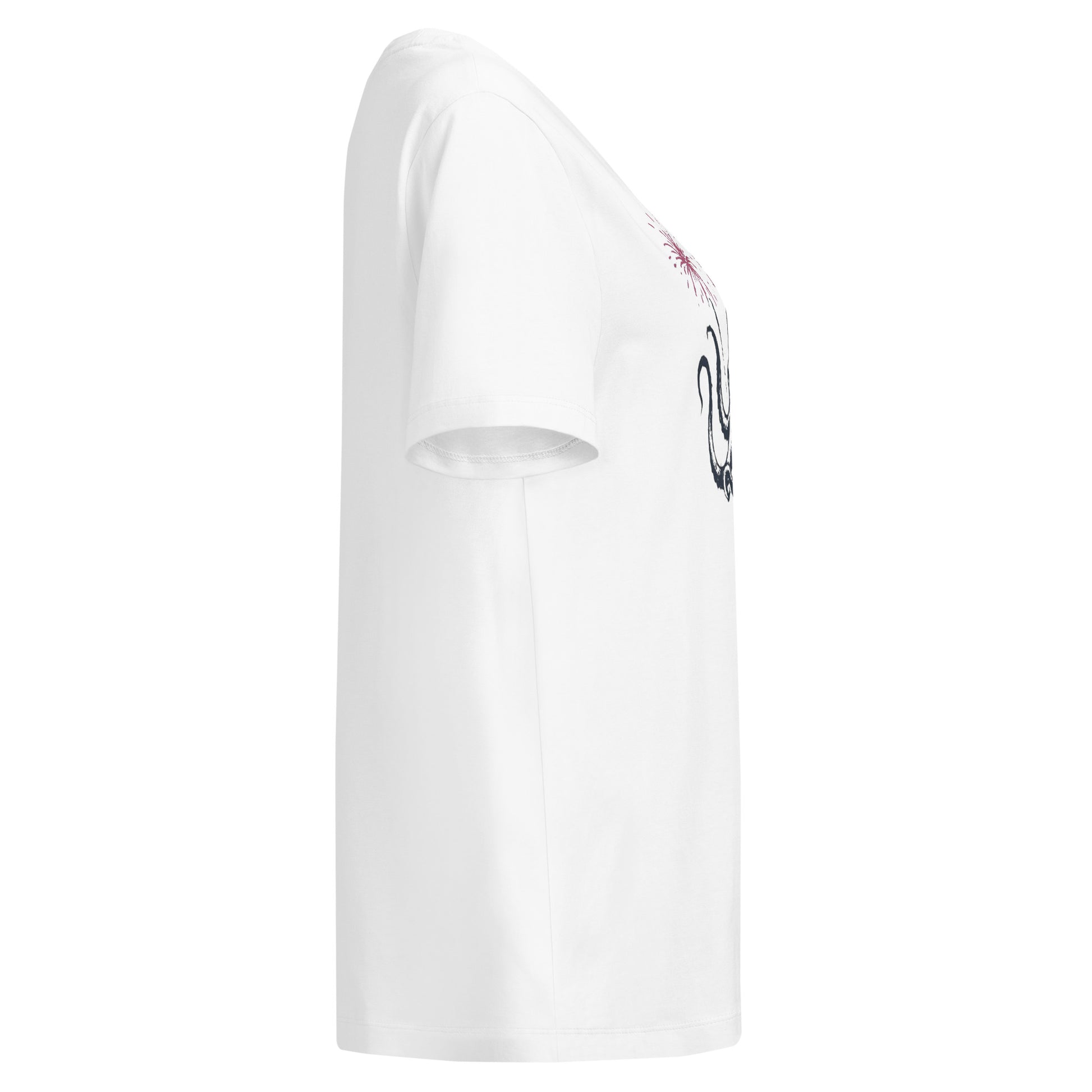 White tee with a small circular opening on a white background