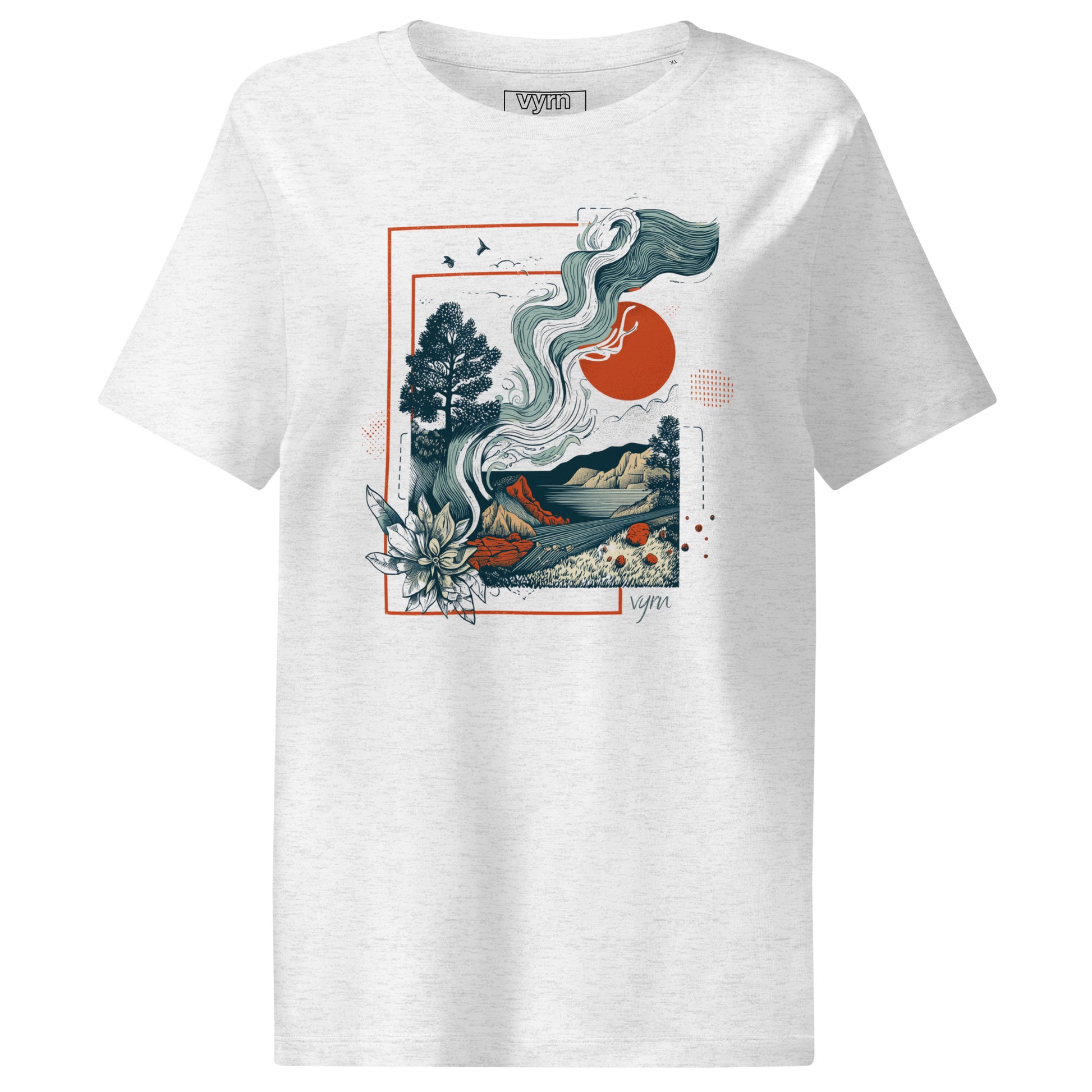 Cool Heather Grey Flat lay of The Solar Current Tee, a premium women's organic cotton ribbed tee by VYRN
