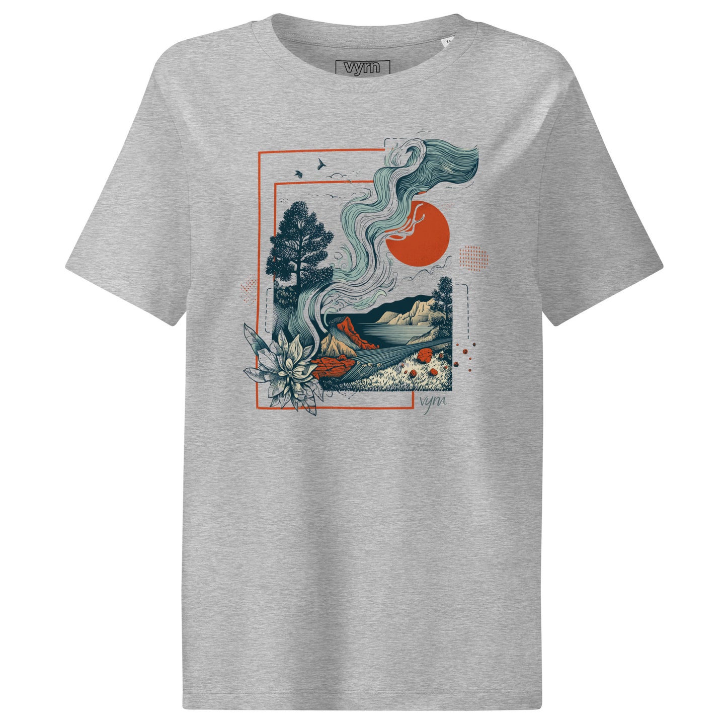 Heather Grey Flat lay of The Solar Current Tee, a premium women's organic cotton ribbed tee by VYRN