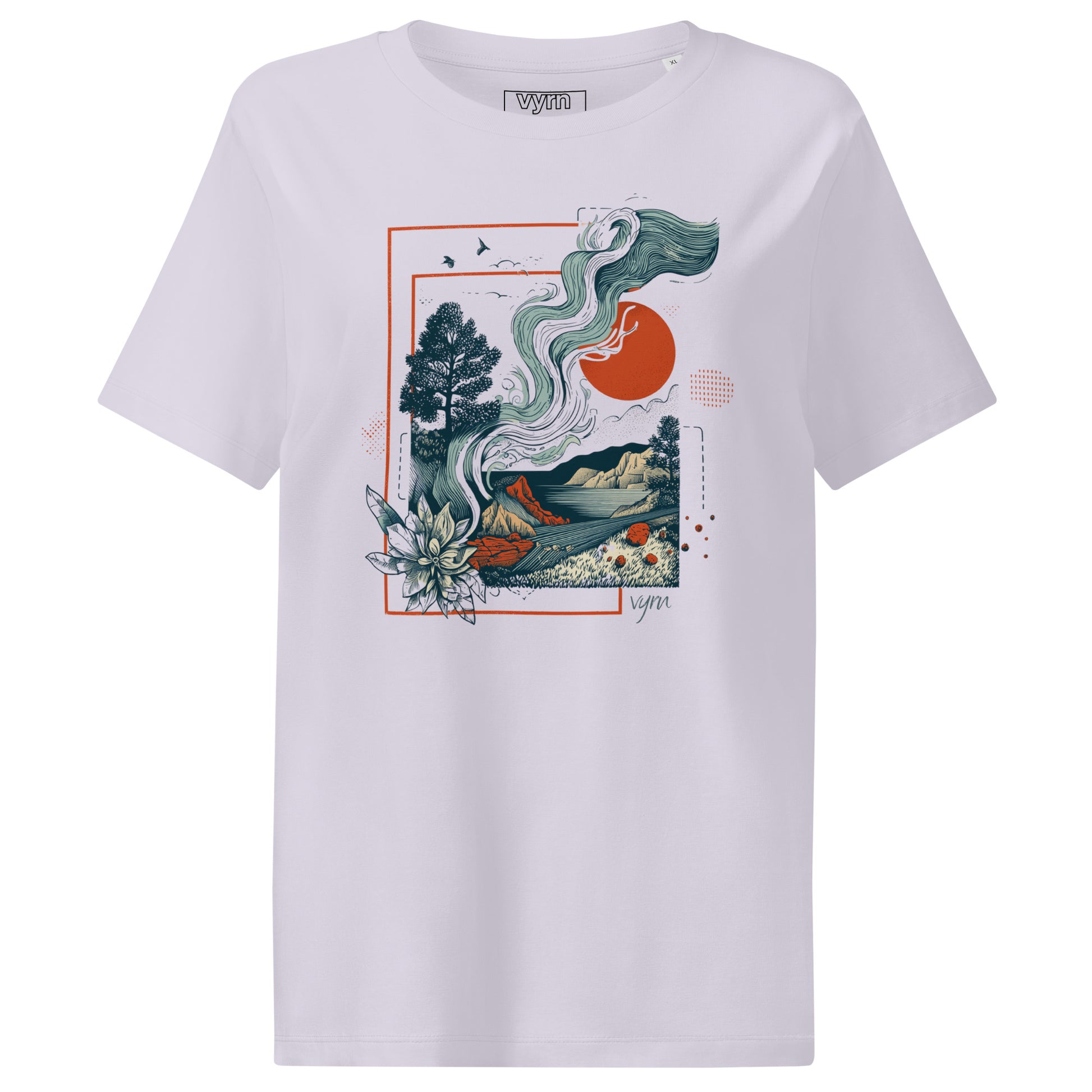 Lavender Flat lay of The Solar Current Tee, a premium women's organic cotton ribbed tee by VYRN