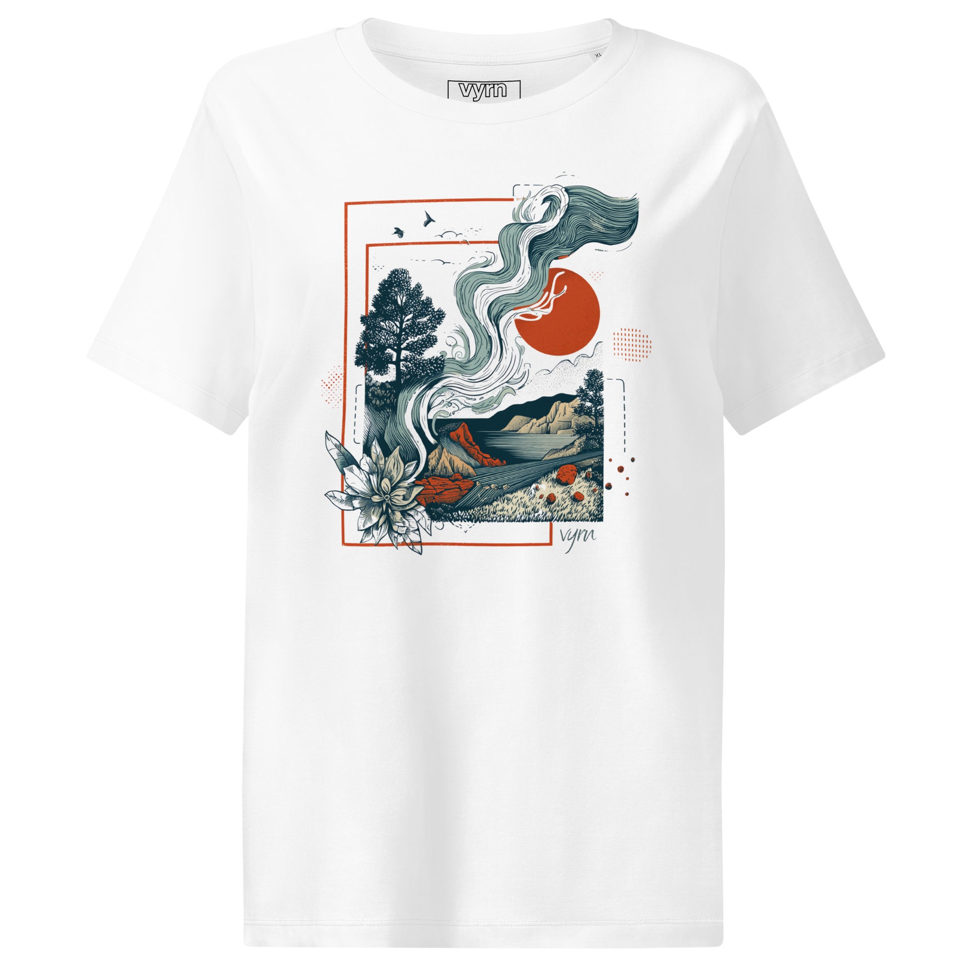 White Flat lay of The Solar Current Tee, a premium women's organic cotton ribbed tee by VYRN